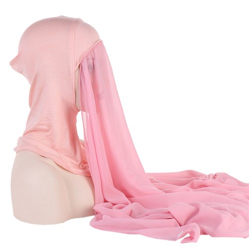 Instant Chiffon Hijab With Inner Cap Muslim Women Shawl Scarf Turban Head Wrap - Picture 46 of 47