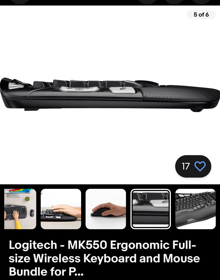 Logitech - MK550 Ergonomic Full-size Wireless Keyboard and Mouse Bundle for P...