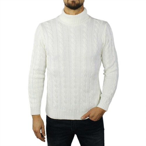 Maglione Uomo Invernale Lana Bianco Collo Alto Dolcevita Trecce Lupetto  Maglionc | eBay