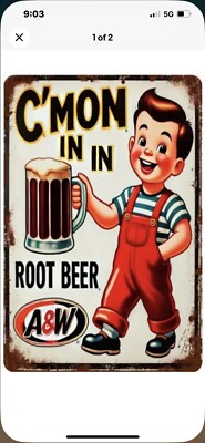 TIN SIGN ''Rootbeer Boy  Barqs AW Dads Garage Man Ave Kitchen Vintage Cafe