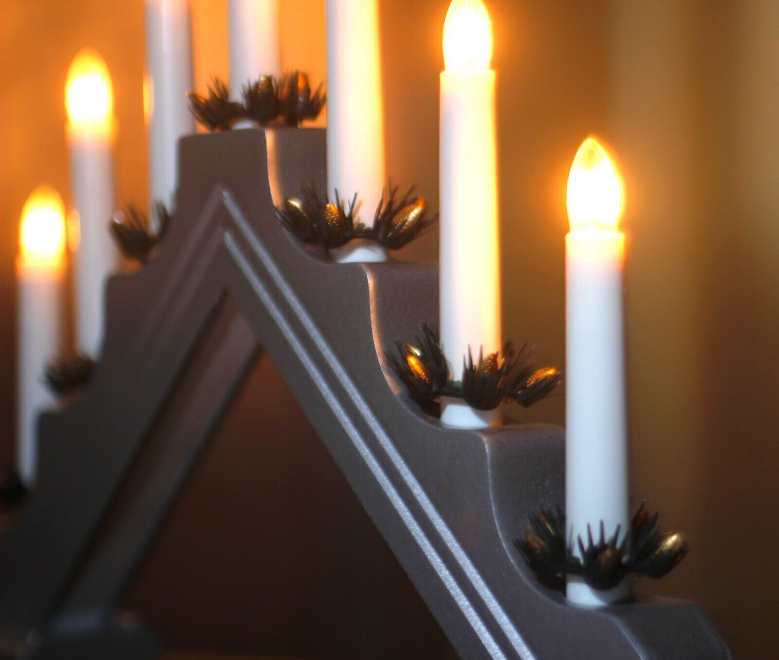 Silver Wooden 7 Christmas Candle Bridge Decoration Light Up Arch Mains