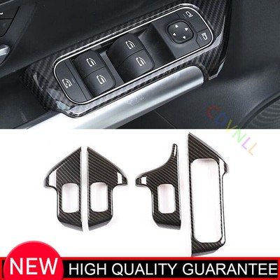 Car Window Door Lock Control Switch Trim For Benz GLB W247 2020-22 Carbon Fiber