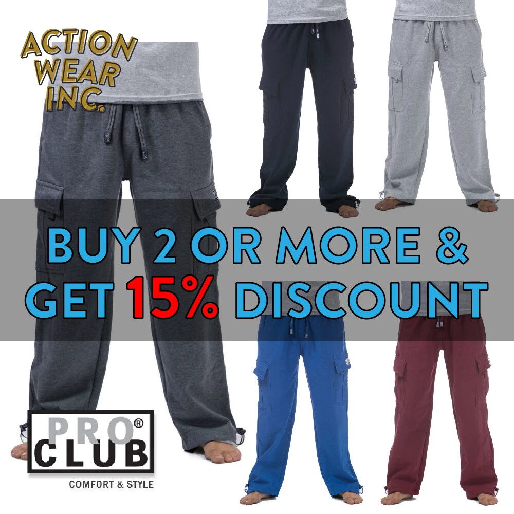 PROCLUB PRO CLUB MENS PLAIN CARGO SWEATPANTS 5 POCKET CASUAL SWEATPANTS  ACTIVE