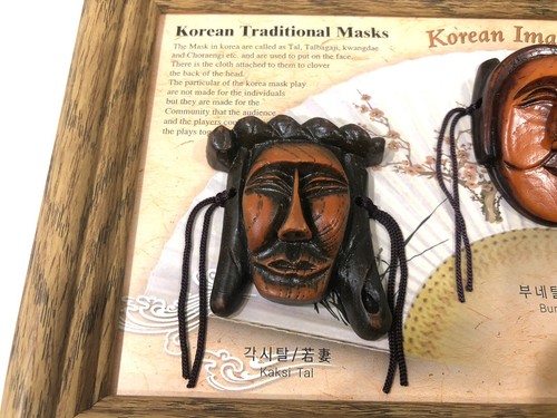 Korean lmage Traditional Masks 3 Hahoe Masks Shadow Box. 26cm X 16cm. - Picture 2 of 7