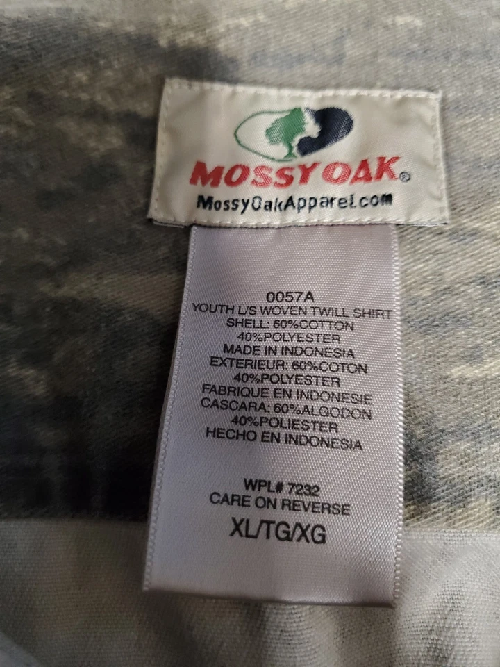 Camisa Mossy Oak Camuflaje Sarga Botón Juvenil Talla Mediana Caza Ciervo Pavo Foto 3 de 4