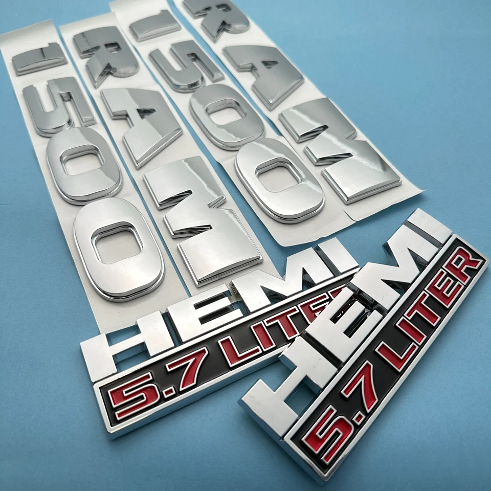 For RAM 1500 Door Side Fender 5.7 Liter HEMI Emblems Badge Set Chrome 2013-2018 - Image 3 of 4