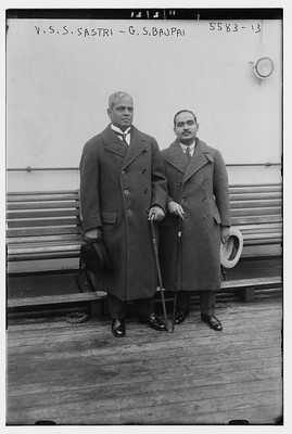 V.S.S. Sastri,G.S. Bajpai,ship passengers,boats,benches,decks,canes,coats,hat