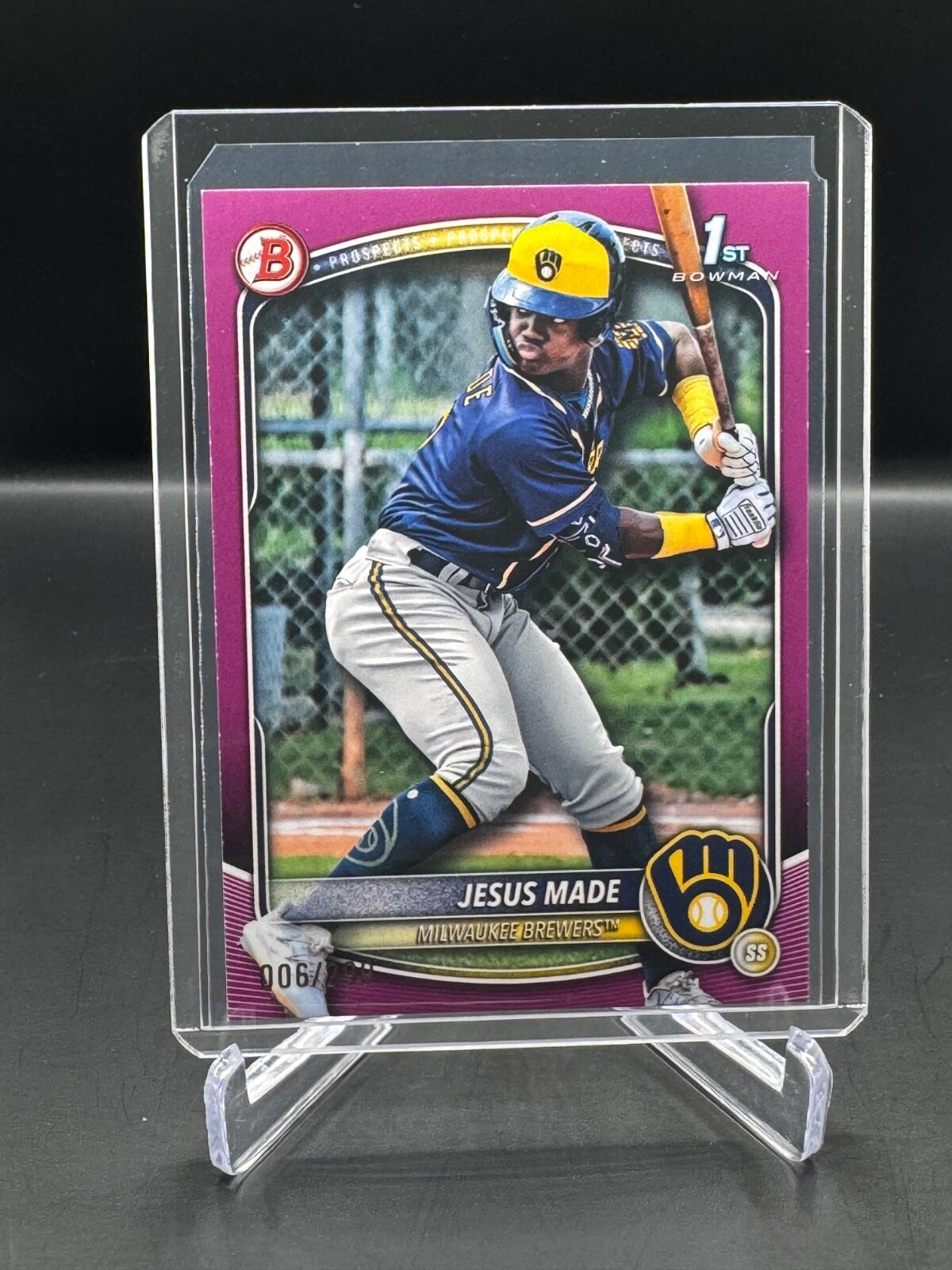 2025 BOWMAN!  JESUS MADE!  1ST BOWMAN!  FUCHSIA!  #/299!  MILWAUKEE BREWERS!