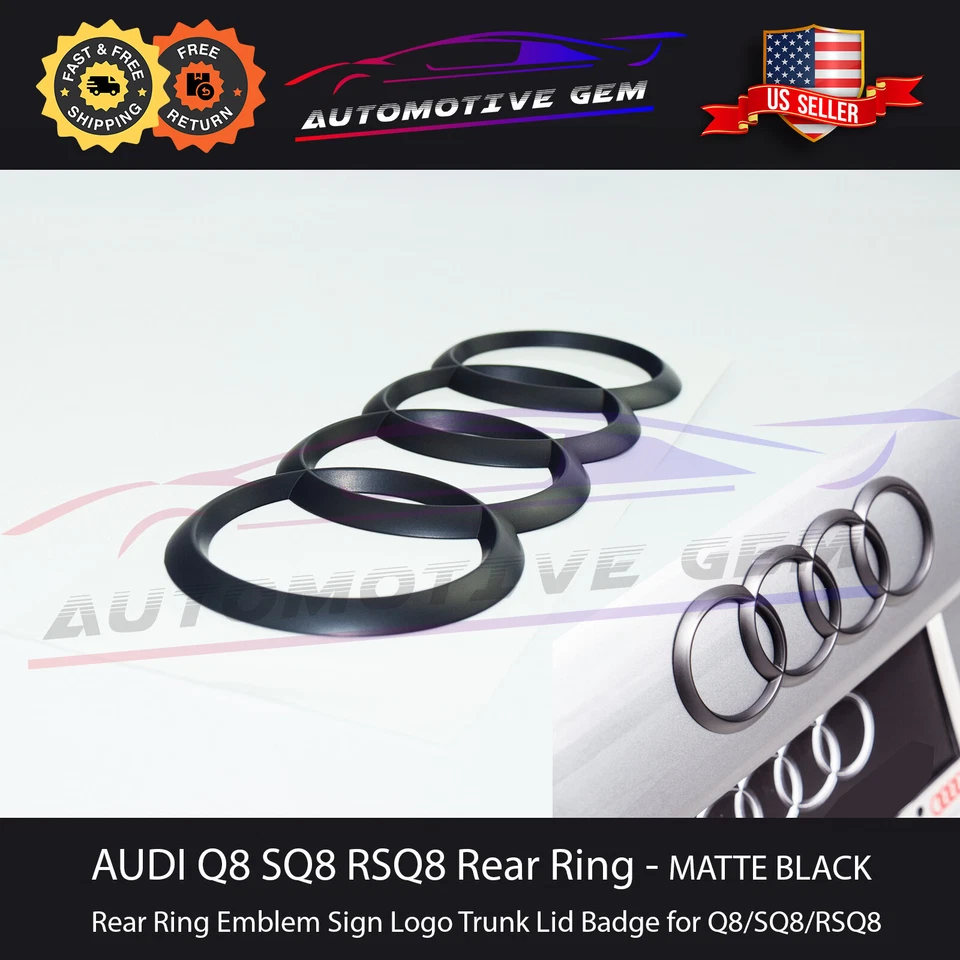 AUDI Q8 SQ8 Rear Ring Emblem MATTE BLACK Sign Logo Trunk Lid Badge S line RSQ8 - Image 2 of 2