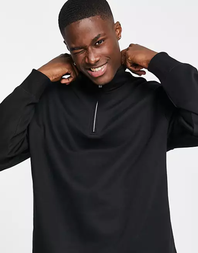 TOPMAN Black Long Sleeve 1/4 Zip Sweatshirt Pullover Jumper Sweater size XS - Picture 3 of 9