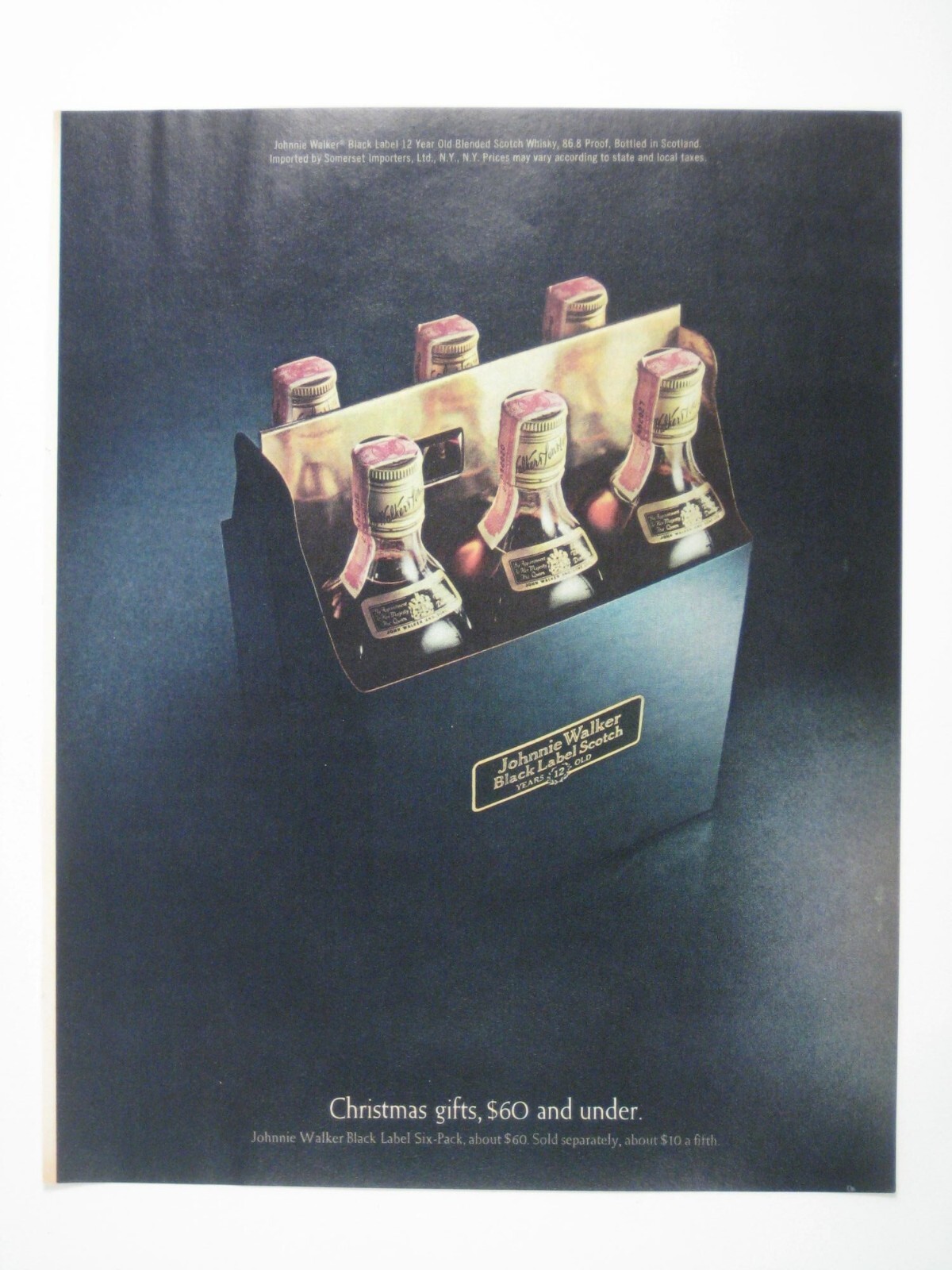 Johnnie Walker Black Label Scotch 6 Pack Vintage Advertisement Print 1972