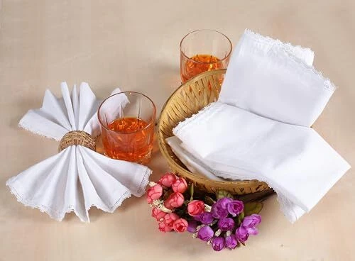 White Cloth Napkins, Cloth Dinner 18" x 18" (Set of 1) White - With Lace. - Image 4 of 4