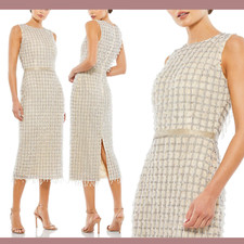 NEW Mac Duggal [ 6 ] 5471 Crystal Drop High Neck Beaded Midi Sheath Dress Q829