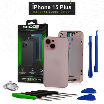 Backcover für iPhone 15 Plus Rosa Gehäuse Rückseite Glas Frame Housing SEIDOS