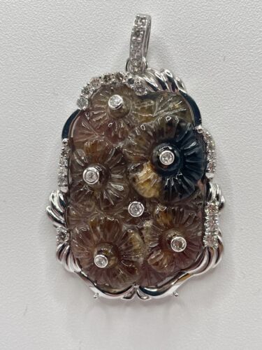 14k White Gold Natrual Tourmaline Flower Pendant 11.4g, 1.25inches, W/Diamonds - Picture 3 of 10