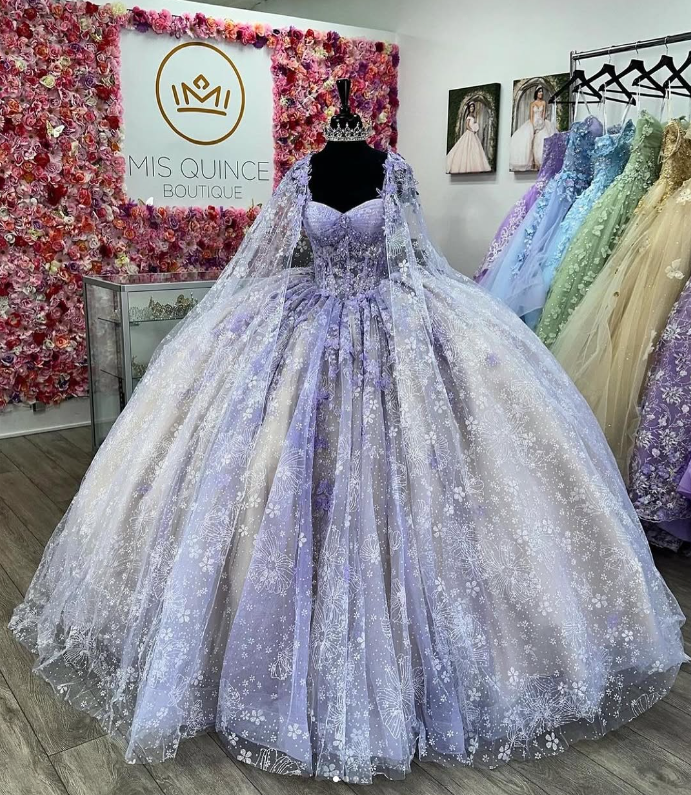 open lace back dress Dancing Queen 1826 Long Quinceanera Dress Lilac / Medium