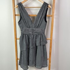 Atmos & Here Cuba Mini Dress Womens 8 Black White Striped Sleeveless V-Neck NWT