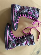 Pink Black Silver Girls Boots Size 4 Sequence Design