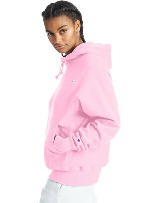 champion reverse weave small c light pink hoodie