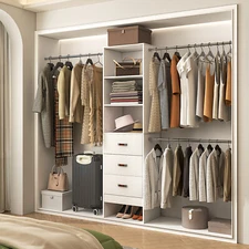 48-96 in Closet System with 3 Wooden Drawers ＆ 3 Expandable Hanging Rods ＆Towers
