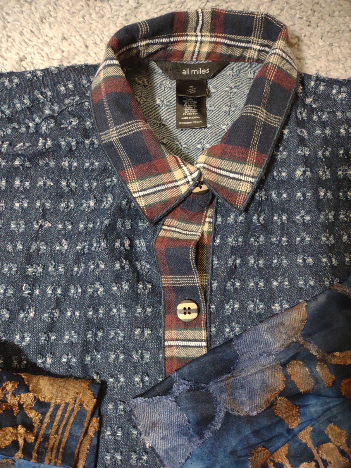 Ali Miles Size M Button Up Top Patchwork Mixed Pr… - image 3