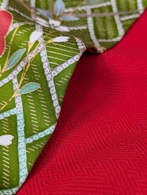 Japanese Kimono Silk Furisode Black Green Gold Detailed Colored Floral Butterfly