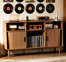 Record Player Stand with Vinyl Storage Mid Century Modern Vinyl Storage Cabinet