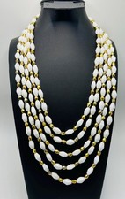 Crown Trifari White & Gold Bib Necklace Vinta...