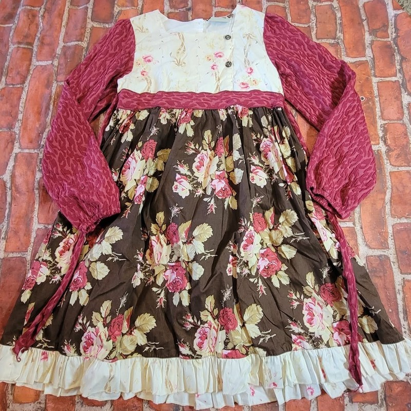 Vintage Couture Boutique Girls Floral Western Dress Sz 10