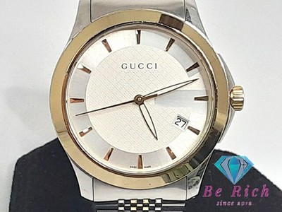 Gucci G-Timeless Herrenuhr Datum Silber Gold SS aus Japan