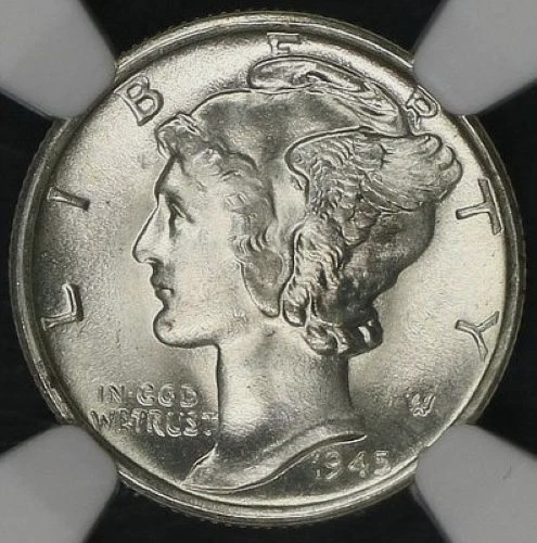 1945 S MERCURY DIME NGC MS 66 FROSTY ALL WHITE GEM, WELL STRUCK, VERY LITTLE