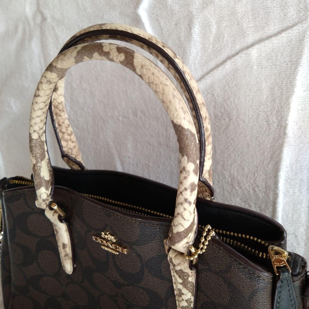 COACH Brown Python Signature Handbag Shoulder Sna… - image 4