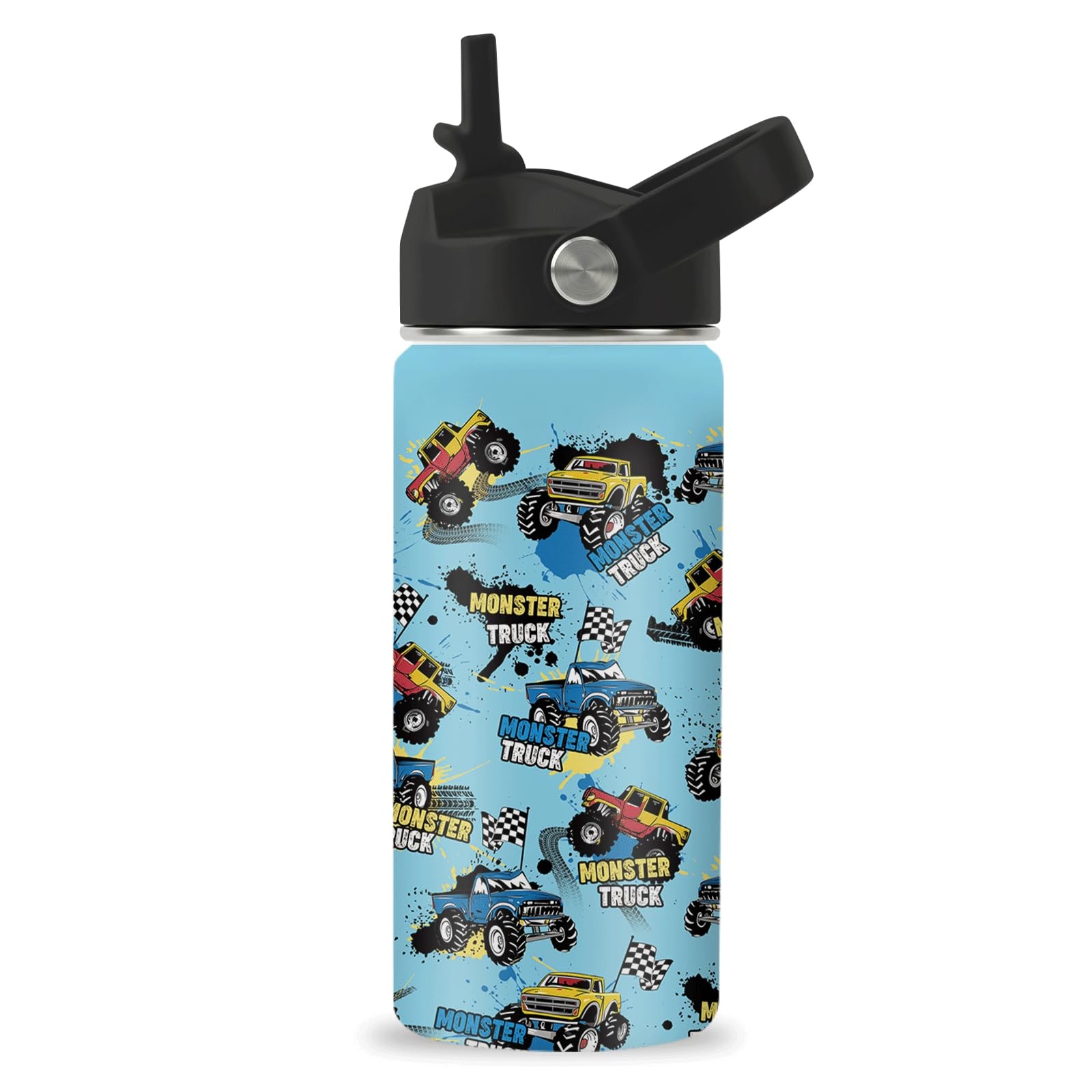 Monster Truck Boys Water Bottle, 16oz Kids Stainless Steel I