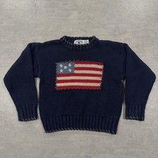 Kitestrings Heavy Knit Sweater Kids 5/6 American Flag Vintage Youth Cottagecore
