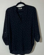 Lush Warren Split Neck Polka Dot 3/4 Sleeve Blouse Size L