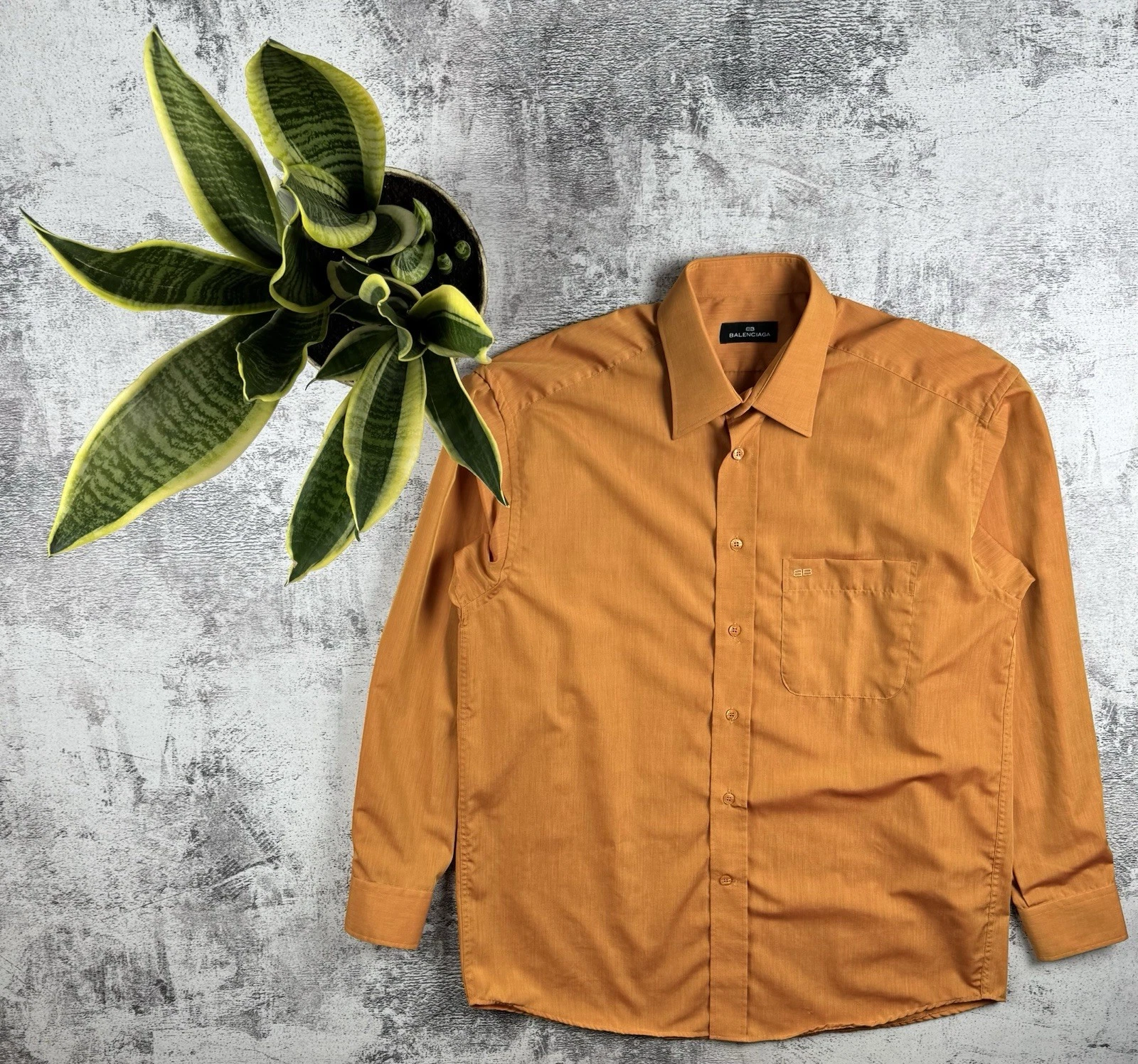 Camicia classica di lusso Balenciaga BB 00s arancione 4 42 cotone bottoni manica lunga