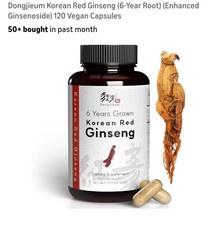 Dongjieum Korean Red Ginseng 6 Yr Root Enhanced Ginsenoside 120 Vegan Capsules