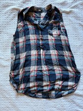 Market And Spruce Women’s Medium Button Up Tank Top Red White And Blue