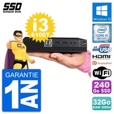 Mini PC DELL 5050 Micro Core i3-6100T RAM 32Go SSD 240Go HDMI Windows 10 Wifi
