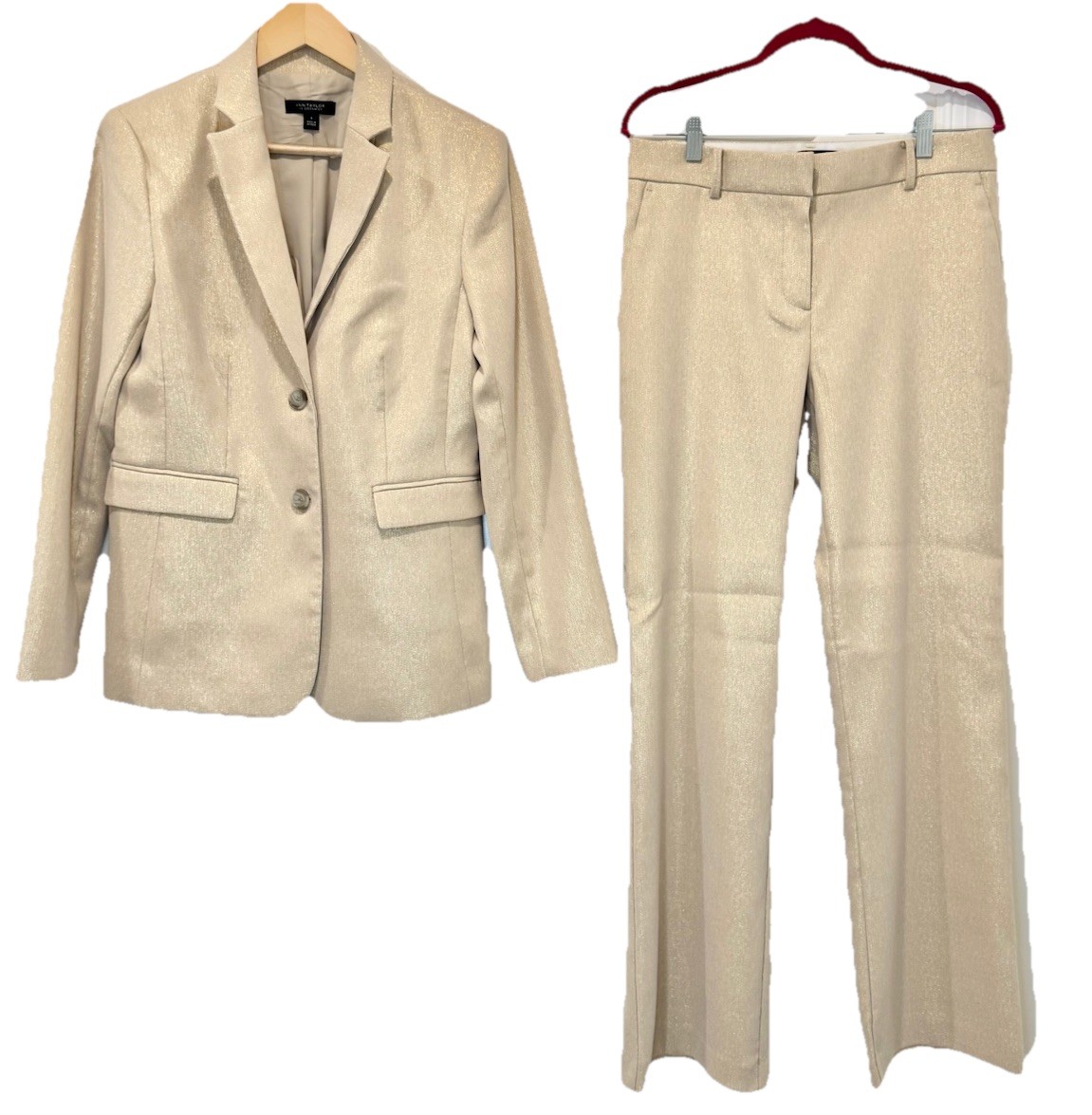 Ann Taylor Greenwich Blazer Jayne Pants Gold Metallic Matching Suit Set Size 4