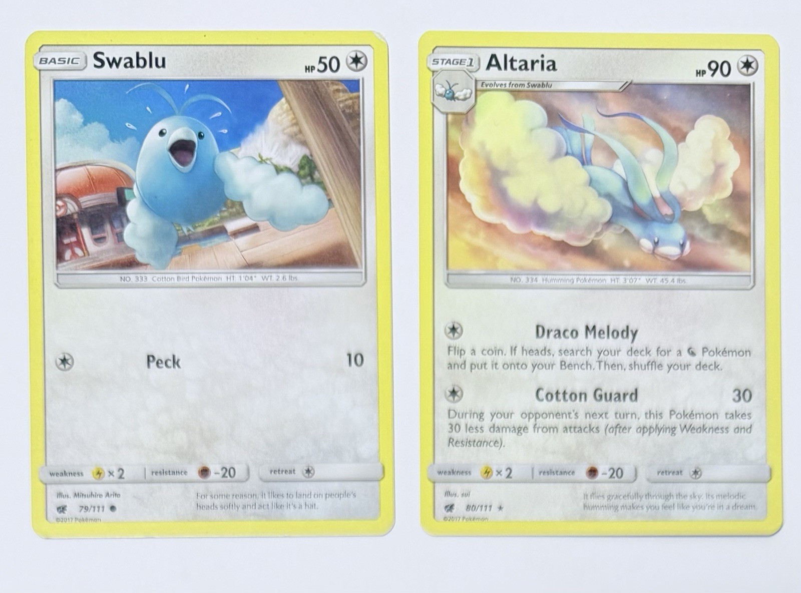 Pokemon Altaria Rare Regular 80/111 & Swablu 79-111 Common SM Crimson Invasion