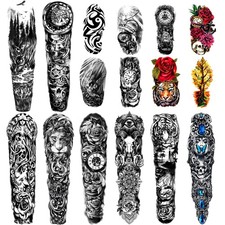 Extra Large waterproof Temporary Tattoos 8 Sheets Full Arm Fake Tattoos and 8...