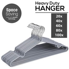 Image of Metal Coat Hangers Rubber Coated Non Slip Clothes Garment Wardrobe Organizer Bar