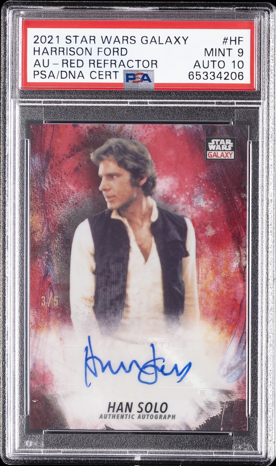 2021 TOPPS CHROME STAR WARS GALAXY AUTOS #HF HARRISON FORD 3/5 PSA 9 AUTO 10 view 1