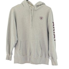 Ariat Real Hoodie Women Medium Oatmeal Heather Logo Sleeve Pullover Sweatshirt