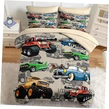 5 Pcs Car Comforter Set Size, Colorful Race Car Boys Bedding Bed in Twin Brown