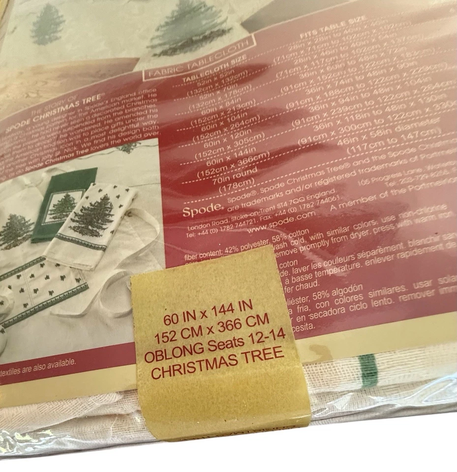 NEW SPODE Christmas Tree Holiday Table cloth Holly Ivory 60 X 144 W/ Charger - Image 2 of 4