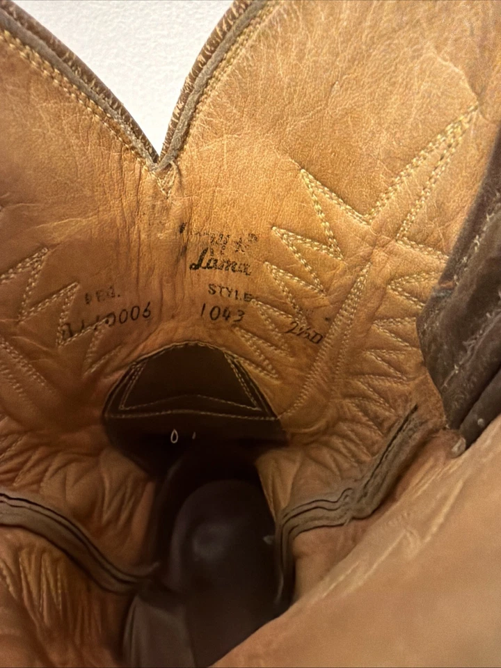 Tony Lama 1043 灰色棕色皮革牛仔西部靴青少年尺寸 2.5 D — 第 2/4 张图片