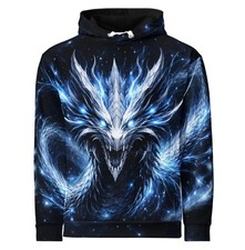 Gothic Dragon All Over Print Hoodie, Dark Fantasy Fire Dragon Streetwear