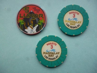 Original Las Vegas Casino Chips x2 Mandalay Bay x1 Luxor 5 $ KOSTENLOSER VERSAND